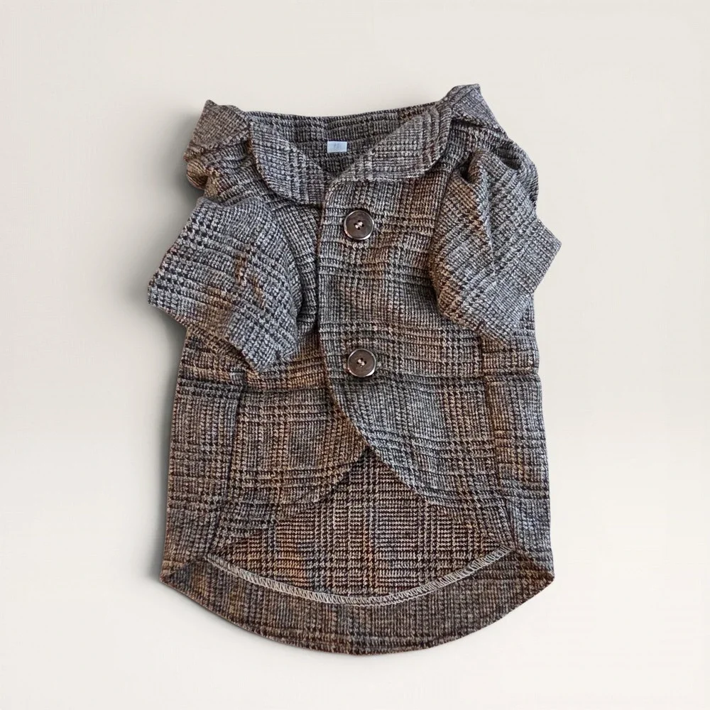 Plaid Dog Blazer Brown Grey Two‎ Button Pet Jacket Small